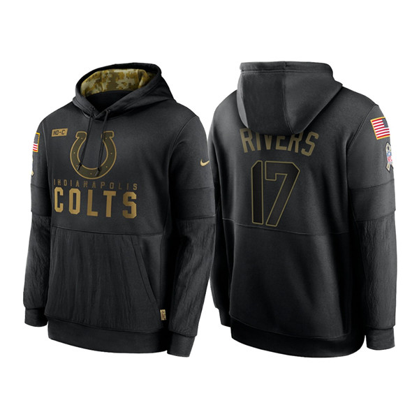 Men's Indianapolis Colts #17 Philip Rivers 2020 Black Salute to Service Sideline Performance Pullover Hoodie
